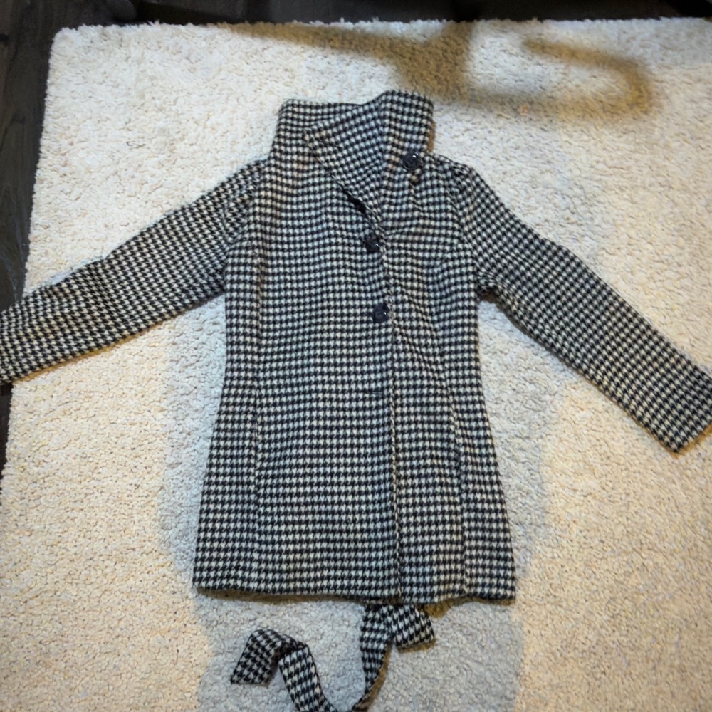 Love Stitch Black and White Houndstooth Trench Coat